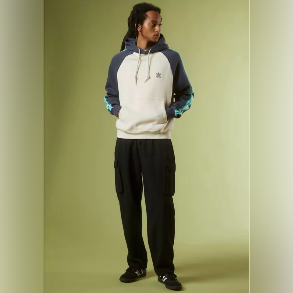 Adidas Cream and Navy Hoodie with Teal Accents